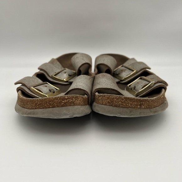 Birkenstock Arizona Leather Washed Metallic Silver Sandal - Picture 3 of 10
